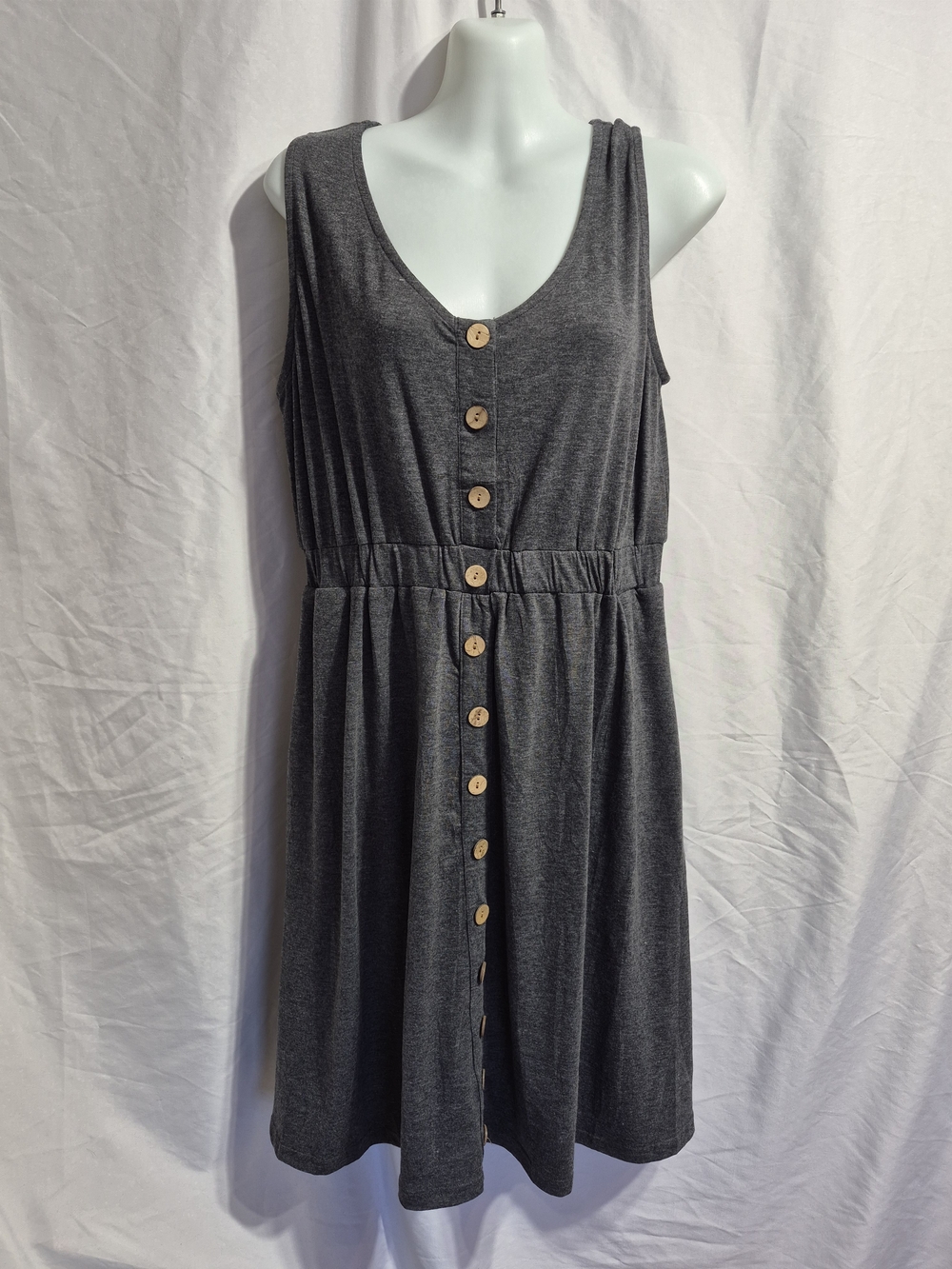 Sleeveless Button-Front Midi Dress in Charcoal Gray, Size Medium